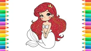 Learn How to Draw cute Ariel Little Mermaid. Easy, step by step Disney Princess drawing#ariel ariel