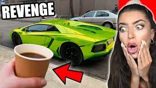 Guy CAUGHT pouring coffee on loud LAMBORGHINI.. (Big Mistake)