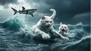 Daddy Fights Shark to Save a Kitten 🐈👊 || ai cat cartoon video || #cat #cutecat #aicat