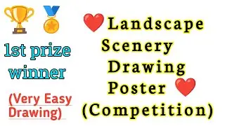 🔥Natural Landscape Drawing || Scenery Drawing Easy and Beautiful || Beautiful Scenery Sunset Drawing