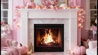 Pink autumn fireplace ambience 🩷 preppy girly fall aesthetic background & crackling fire ASMR
