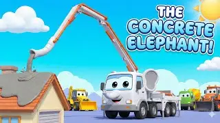 SUPER LONG TRUNK! 🐘 White Concrete Pump Truck Makes a Roof! 🏠 | Truck Cartoon Ep 10