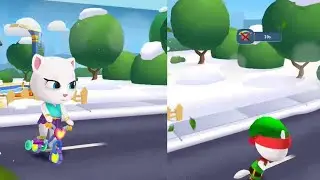 Talking Tom Gold Run Cookies Race event Neon Angela vs Elf Angela vs Roy Raccoon Gameplay 