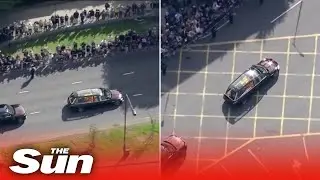 Aerial footage shows Queen Elizabeth's coffin journey to her final resting place in Windsor