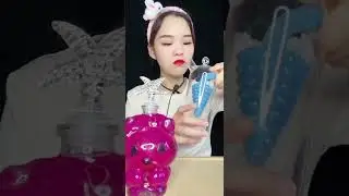 ASMR Drinking 💜💙💦! Drinking Sound! 🥾 Glass Cup! Cat Glass #shorts #drinking #asmr