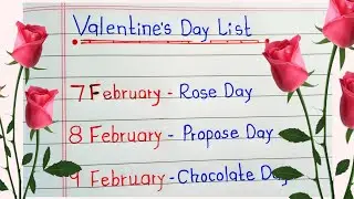Valentine's Day List-2026 || Valentine's Day Week || Valentine's Day Date in 2026 ||