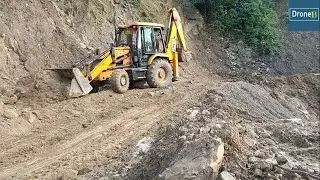 Hilly Damaged Road-JCB Backhoe Loader-Making Vehicle Passable Road