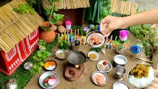 miniature rice & chicken gravy | mini cooking | chicken curry recipe | nature tiny cooking #minivlog