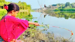 Amazing fishing video 2021✅| Little girl hunting fish by fish hook from  beautiful nature 🥰🥰