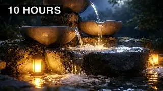 10 Hours Deep Sleep Ambience | Night Garden Fountain | Flowing Water, Warm Lights, No Music