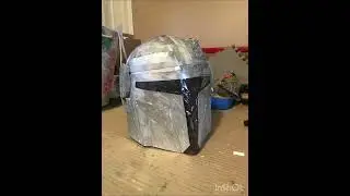 Posterboard Mando Helmet #posterboard #hotgluegun #paper #acrylicpaint #disneyplus #starwars