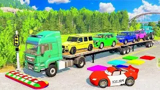 🔴 LIVE TRANSPORTING PIXAR CARS & FRUITS WITH COLORED & JOHN DEERE vs CLAAS vs TRACTORS - BeamNG#962