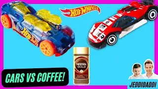 Hot Wheels Cars VS COFFEE Toy Car Challenge Video! Hot Wheels Cars Slow Motion Cars VS Food!