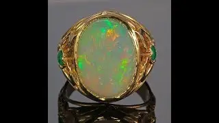 18K Yellow Gold Opal and Emerald Mens Ring 12.00 Carats