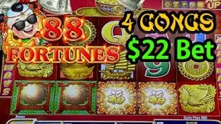 [4K] At Las Vegas High Limit 88 Fortune Slot Machine $22 bet 4 gongs Bonus!!!!!