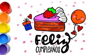 🎁Dibujar y colorear pastel de cumplea&ntilde;os para ni&ntilde;os 🎉 tarjetas de cumplea&ntilde;os dibujadas y coloreadas