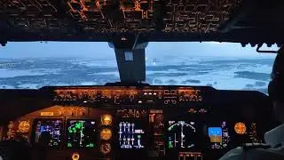 (Cockpit View) PERFECT Boeing 747-400  landing in Novosibirsk (OVB) with a Light SNOW at Sunset