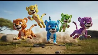 Cinco Pequeños Guepardos Corren, Corren, Corren | Canciones Infantiles y Rimas para Niños