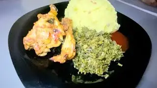 Baking chicken, mashed potatoes with indigenous greens @chrisshali6425