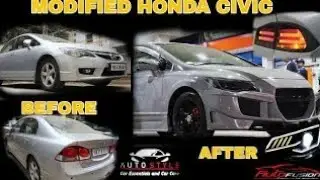 Modified honda civic with full body kit | Aftermarket headlights | Autofusion bangalore