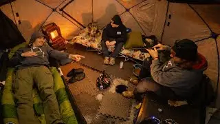 48 часов зимнего кемпинга в переносной ледяной хижине (дождь и ветер 30 миль в час)