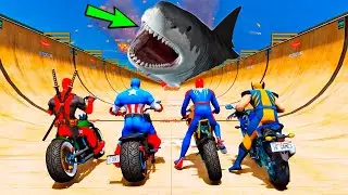 HOMEM ARANHA e AMIGOS Desafio SALTO no Waterslide vs SHARK #97 - IR GAMES