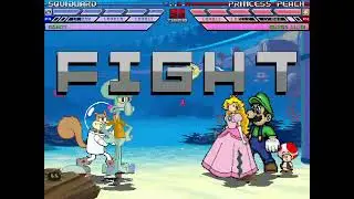MUGEN Fight - Squidward Tentacles and Sandy Cheeks vs. Princess Peach and Super Luigi