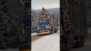 Truck power on slippery ice road #truck #ice #snow #canada #winter