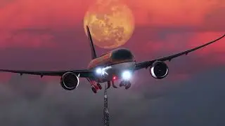 Plane Gear Down Front Of Burjkhalifa At Fullmoon | #travel #fly #sky #fyp #dubai #aviation