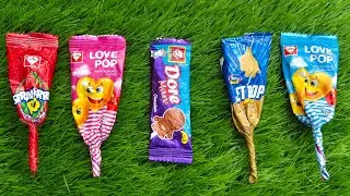 Satisfying Video Asmr UnwarpingGIANT Chocolate and Rainbow Lollipops with opening Candy Cutting