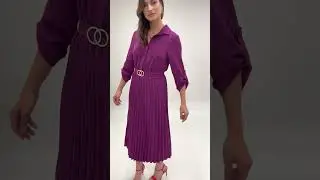 Mela Pink Pleated Skirt Midi Dress With Gold Buckle