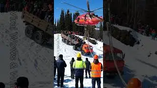 Epic Airlift! BigTruck Full of People Pulled from Snow by Helicopter #Shorts #Rescue #viralvideo