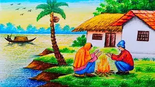 Рисунок пейзажа зимнего отдыха || Рисунок зимнего пейзажа