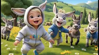Baby Donkeys Dancing in Meadow Town | Cute Donkey Nursery Rhyme for Kids | Fun Sing Along Adventure