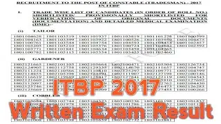 ITBP Constable Tradesman 2017 Written Exam Result | ITBP Tradesman 2017 Written Exam Result | ITBP