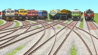 8 INDIAN TRAIN CROSSING ON ONE SIDED CURVED BRANCHED RAILROAD | Train Videos | Indian Railway