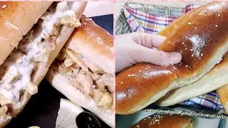 خبز الساندويتش القطني بعجينة 10دقائق😲 بحشوة دجاج ماريني😍 مذاق رهيب #كوني_أنتي_بيتزاريو_في_منزلك 😂🤣
