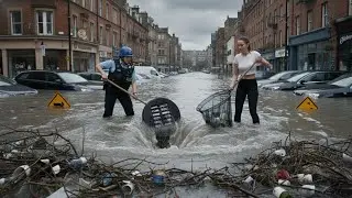 Powerful Water Flow After Culvert Drain Is Unblocked
