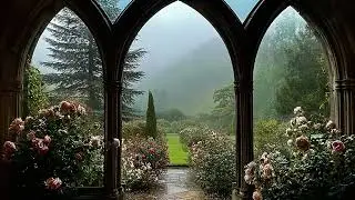 Rainy Garden Window View 🌧️ Soft Rain & Misty Green Ambience for Sleep