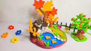 How to make polymer Clay Miniature Village House with Tree and Water | BabyArtandCraft9090