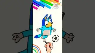 Draw and Color Bluey | Bluey Playing Drawing Tutorial 🌈 🐶 #bluey #soccer #drawing #shorts