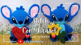 Stitch de San Valentin amigurumi 20cm tejido en chenille