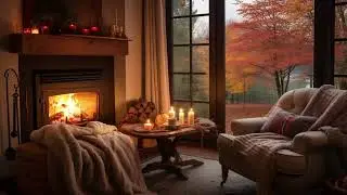 4K Autumn Fireplace Ambience 🍁 Cozy Piano Music for Relaxation, Stress Relief & Evening Calm