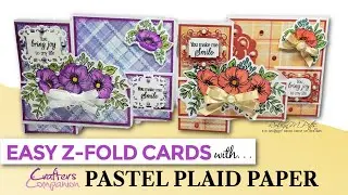 EASY Z-FOLD CARD TUTORIAL | CRAFTER'S COMPANION PASTEL PLAID PAPER | ASC CRAFT SUPPLIES DTP