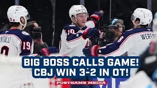BIG BOSS Scores The BIG GOAL in Overtime to Lift the Blue Jackets to a 3-2 Victory! | Postgame Media