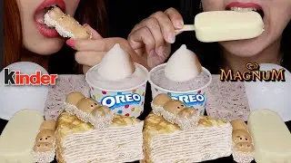 ASMR WHITE CHOCOLATE MAGNUM ICE CREAM BAR, VANILLA CREPE CAKE, KINDER HAPPY HIPPO, OREO SUNDAE 먹방