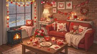 Valentine's Day Cozy Living room in Snowy 1940s New York City with Oldies Playing in Another Room