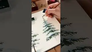 Snowy Pine Tree Painting #artshorts #watercolorpainting #paintingtechniques 
