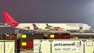 Belgrade Airport at Night 🇷🇸 European Cargo Airbus A340-600F Landing, A330 + MORE