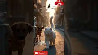 White Cat Saves a Thirsty Dog & Bird 🥺💧#Dog video #catvideos#catsanddogs